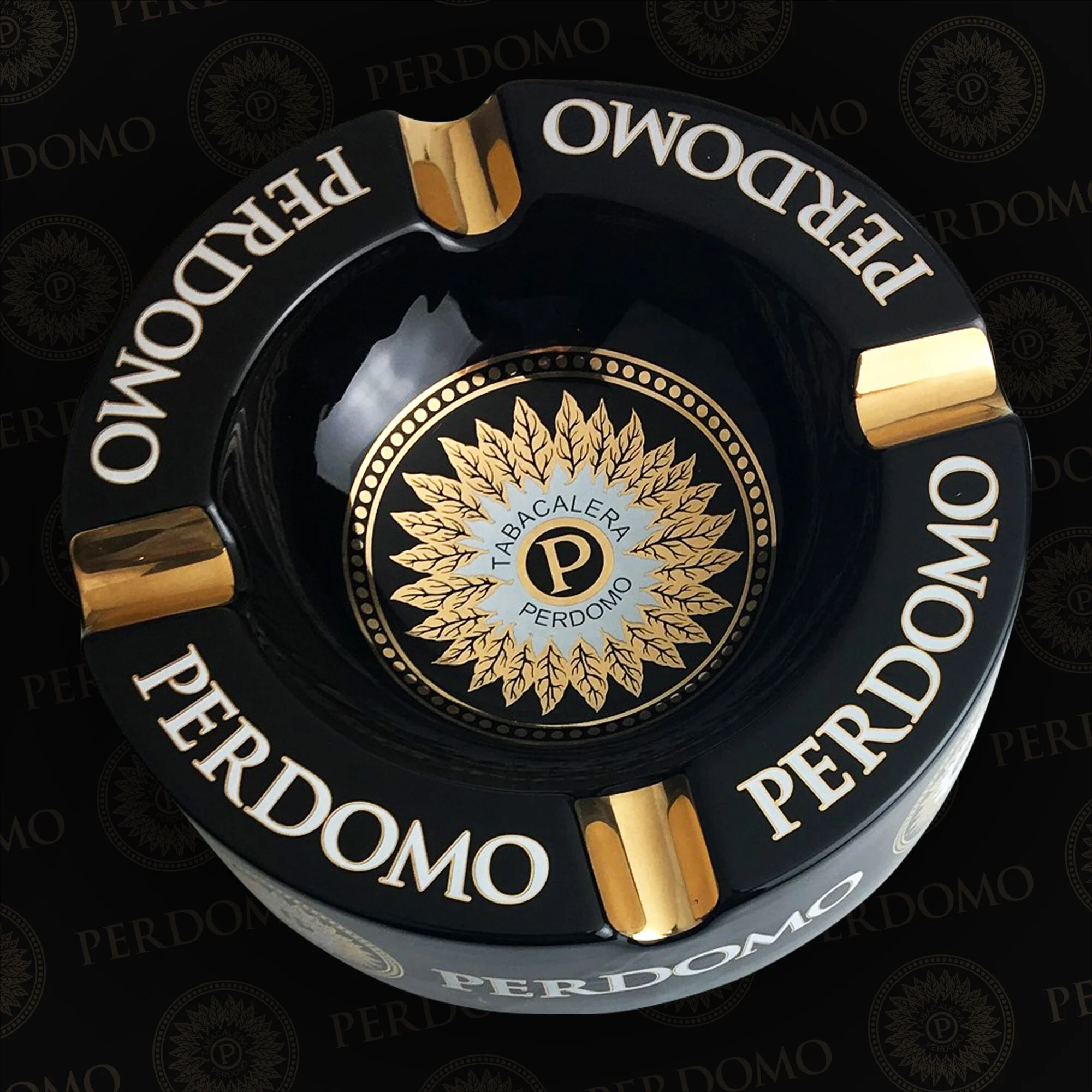 Black/Gold Foil Ceramic Ashtray — PERDOMO CIGARS
